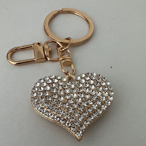 Gold Heart with Crystals Bag Charm NWOT - Picture 2 of 4